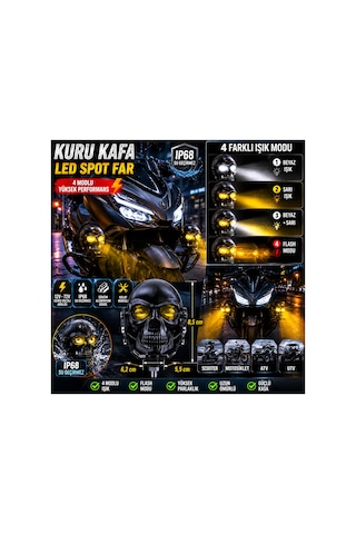 1 Adet Siyah Kuru Kafa Atv Utv Scooter Motosiklet Led Spot Far Sürüş Sis Gidon Lambası