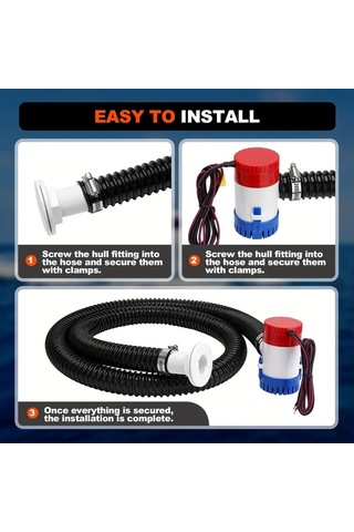 Honeybeeshop 1 Takım 1100 Gph 12v Bilge Pompası Boru Kiti Hortum 12 Klips Gövde Aksesuarları Balıkçı Tekneleri Küçük Sürat Tekneleri Yatlar İçin