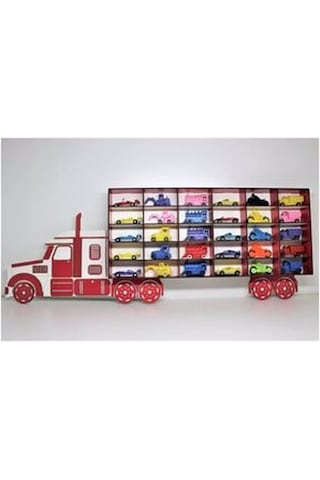 Belinayçocukdünyası Ahşap Tır Model Oyuncak Araba Rafı 30-Kırmızı