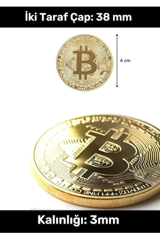Özel Kutulu Hatıra Koleksiyon Bitcoin Madeni Para Altın Rengi 2'li Set