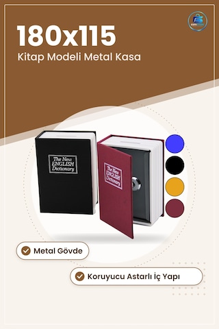 Kitap Modeli Kilitli Kasa 180x115x55 Mm Gizli Kumbara Metal Ev Of