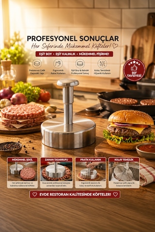 Porsima 1832 Hamburger Ve Köfte Kalıbı Köfte Presi Şekillendirici Burger Press Pratik Köfte Yapma Aparatı Gri