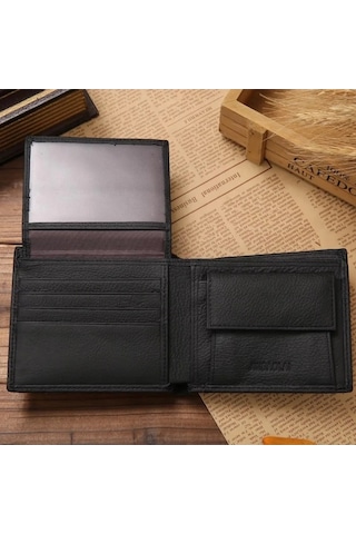 Createtech Hakiki Deri Erkek Cüzdan, Premium Siyah Inek Derisi, Kısa Adam Model Siyah