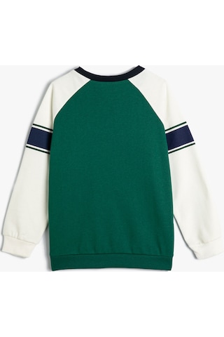 Koton Kolej Baskılı Sweatshirt Renk Bloklu Bisiklet Yaka Şardonlu Yeşil 4wkb10624tk 4wkb10624tk812 Yeşil
