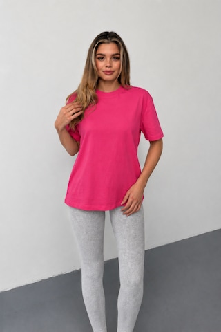 Stilera Kadın Oversize Basic Kısa Kollu Bisiklet Yaka Düz Tişört Pembe