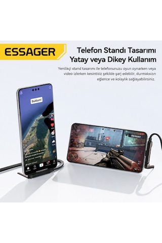 Essager 100w Pd Type-c To Type-c Telefon Standlı Hızlı Şarj Ve Data Kablosu 5a E-marker Örgülü 1metre Desen - Ben10