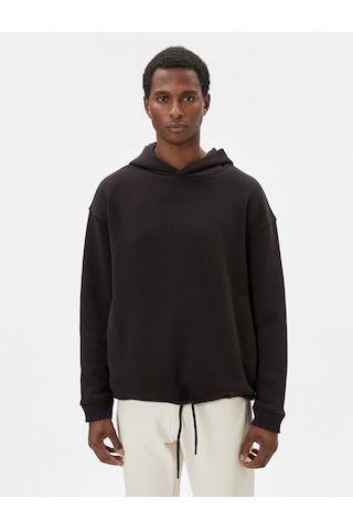 Koton Basic Oversize Hoodie Büzgü Detaylı Uzun Kollu Siyah 4wam70409mk Siyah