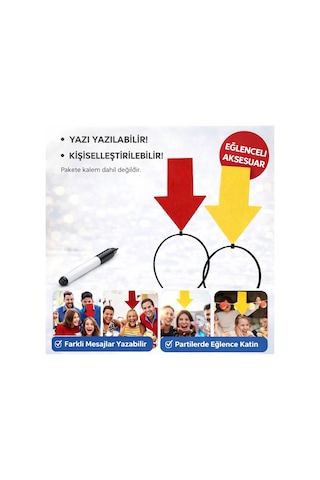 Kişiselleştirilebilir Ok İşaretli Mesaj Tacı 2 Li Set Sarı-kırmızı Çok Renkli
