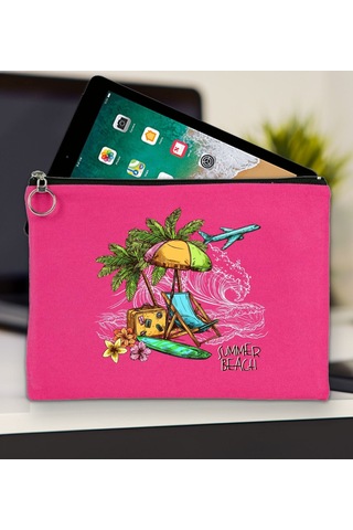 Bk Gift Yaz Temalı-9 Fuşya Tablet Çantası 30x21cm, Apple iPad Uyumlu Çantası, Baskılı Tablet Kılıfı Kılıf