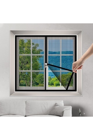 Fastbuy Sivrisinek Önleyici Fermuarlı Pencere Sineklik - Siyah 50x120cm, Kendinden Yapışkanlı, Pratik Kullanım