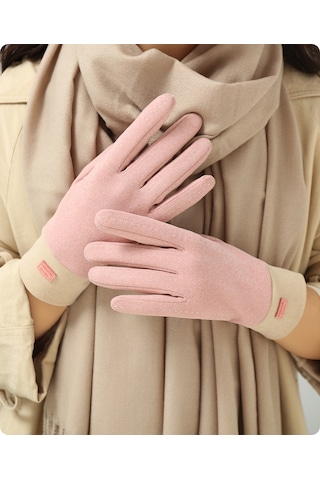 Cbtx Dokunmatik Özellikli Şık Mode Kadife Sıcak Soğuk Dayanıklı Kadın Eldiven Mor