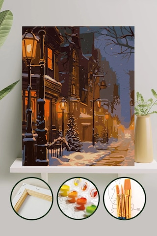 Sayılarla Boyama Tuval Seti 40x50 Cm - Karlı Cadde