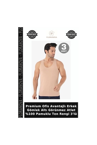 Floranova Premium Ofis Avantajlı Erkek Gömlek Altı Görünmez Atlet %100 Pamuklu Ten Rengi 3'lü Ten 3
