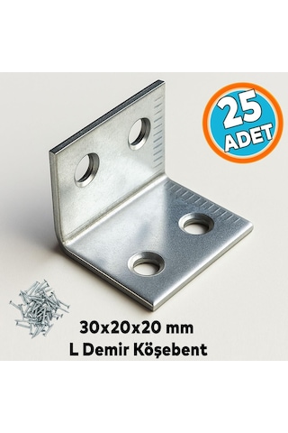 25 Adet Metal L Demiri 30x20x20 Mm Kalın Köşebent Raf Dolap Köşe Bağlantı Mobilya Sabitleme Seti Diğer