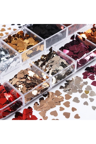 Metalik Renkli Kalpler Tırnak Süsleme Folyo Pulları Mix Nail Art