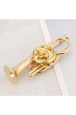Padalink Müzik Enstrümanı Şekilli Gümüş Kaplama Broş: Unik Trombon/kornet Modeli, Hediye Kutulu Özel Hediyelik Aksesuar Çok Renkli