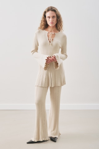 Volanlı Lastik Örgü Tunik Bej Bej