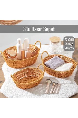 Porsima 302a 3lü Düzenleyici Oval Hasır Sepet Seti Ekmeklik Sepet