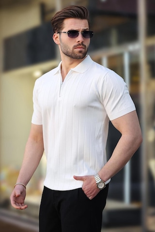 Madmext Madmext Beyaz Polo Yaka Fermuarlı Erkek T-shirt E7298 Beyaz
