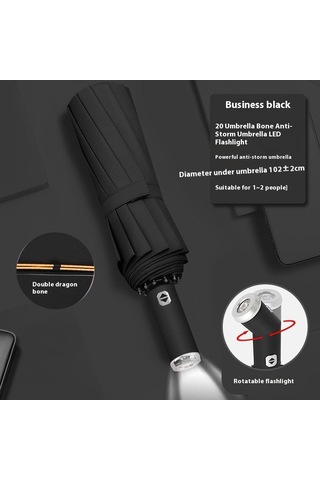 Eleven Markets 10 Tel Lüx Led Lambalı Siyah Otomatik Şemsiye Siyah