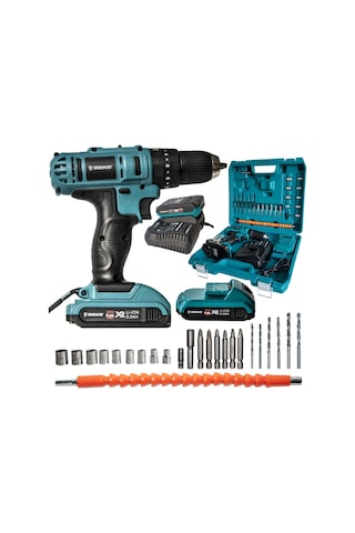 Deko 24V 5 Ah Li-ion Çift Akülü Şarjlı Darbeli Vidalama Mavi + Parça Setli