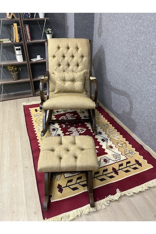 Asedia Rustik Ceviz Sarı Sallanan Sandalye Dinlenme Koltuğu