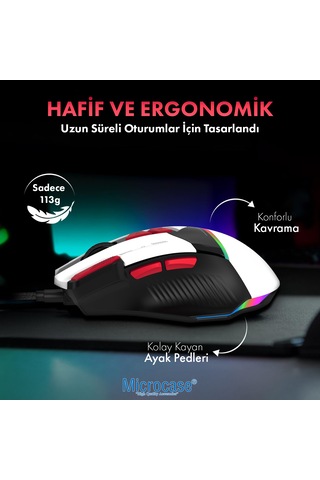 Microcase G911 Usb Kablolu 8 Tuşlu Rgb Işıklı 7200 Dpı Oyuncu Mouse - Al5772