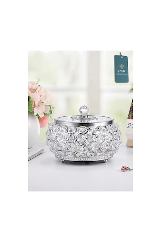 Chacha Home Luxury Lucent Lüks Kapaklı Kristal Mücevher Kutusu, Organizer, Düzenleyici, Şekerlik Büyük Boy Gümüş