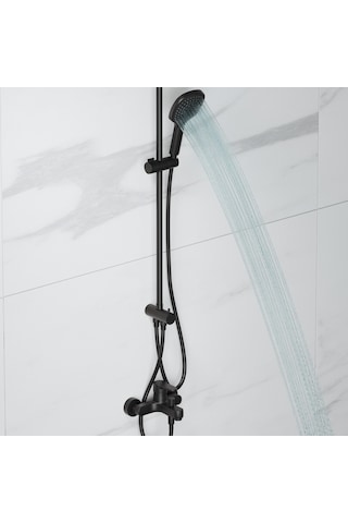 Adell Mode S Rain Duş Sistemi + Lento Banyo Bataryası 2 Parça Set Mat Siyah Siyah