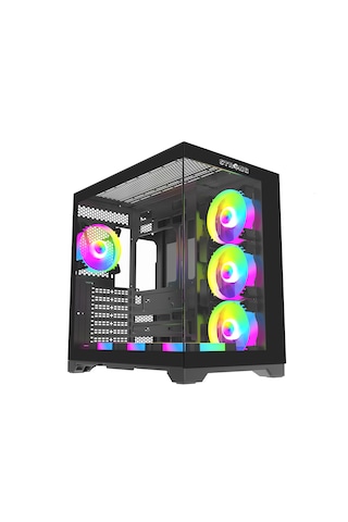 Strong Syrax 7x 120 Mm Fanlı Rgb Led Buton Kontrol Atx Akvaryum Siyah Gaming Bilgisayar Kasası Powersız