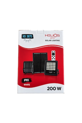 Helios 200w Led Solar Projektör Monokristal Panel Ip65 Uzaktan Kumandalı