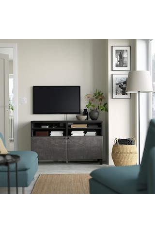 Tv Sehpası, Venge-koyu Gri Taş Görünümlü, 120x40x74 Cm, Kallvıken Gri