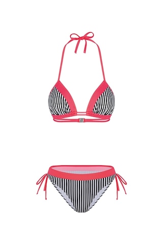 Bonesta Lanao Üçgen Neon Pembe Çizgili Bikini Takımı Pembe