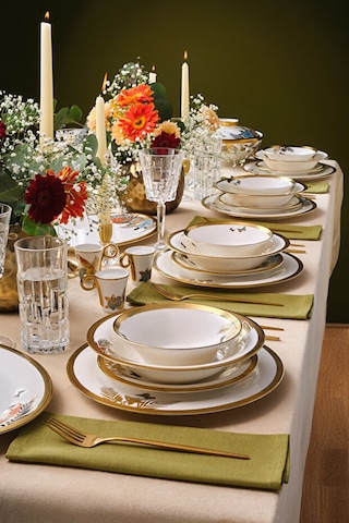 Karaca Royal Bone Golden Palms 55 Parça 12 Kişilik Yemek Takımı Çok Renkli
