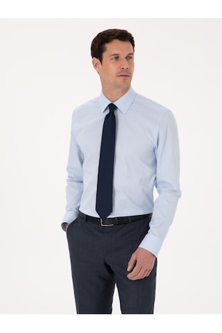 Cacharel Açık Mavi Slim Fit %100 Pamuk Klasik Yaka Oxford Gömlek Denım