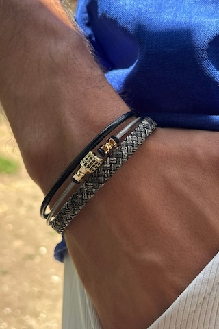 El İşçiliği İle Üretilmiş Hakiki Deri Erkek Bileklik Beyaz - Altın