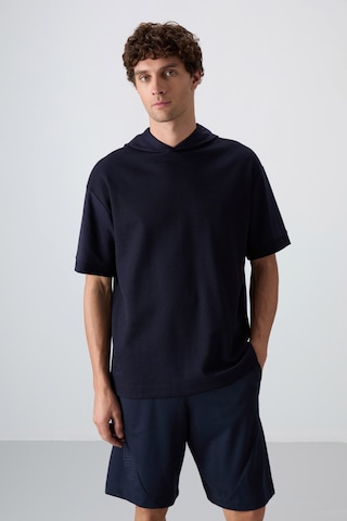 Tommy Life Lacivert Pamuklu Kalın Yüzeyi Dokulu Oversize Fit Basic Erkek T-shirt - 88335 Lacivert
