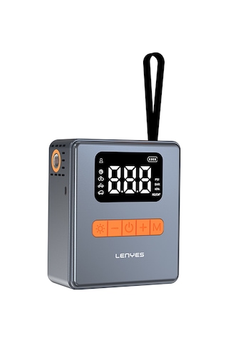 Lenyes Lcı206 Led Işıklı Oto Araç Lastik Şişirme Pompası Çok Modlu Ekranlı Araç Hava Kompresörü Gri