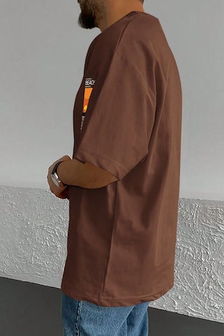 Erkek Beach Baskılı Oversize Tshirt Kahverengi