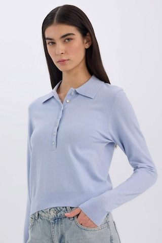 DeFacto Regular Fit Polo Yaka Basic Düz Triko Kazak D6259AX25SPBE250 Mavi