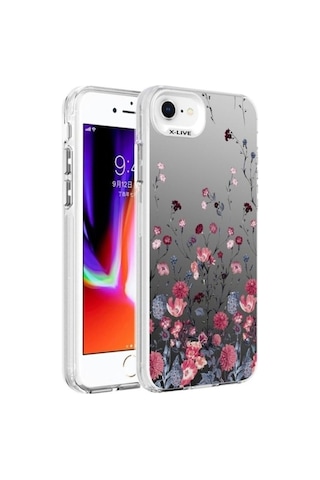 Apple Uyumlu iPhone Se 2022 Kılıf Desenli Zore Silver Sert Kapak Çiçek