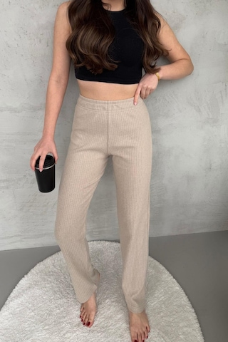 Kadın Vizon Yüksek Bel Fitilli Bol Paça Günlük İnce Eşofman Altı Vizon