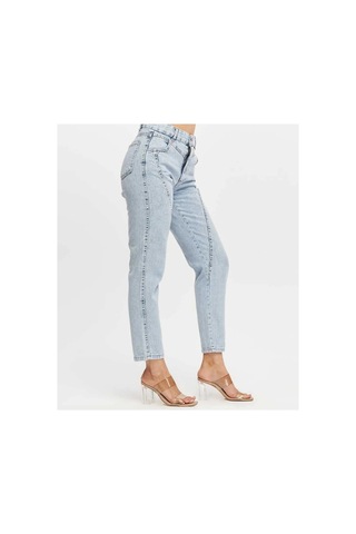 Kene Jeans Yüksek Bel Ön Conta Çımalı Mom Kot Jeans Buz Kar