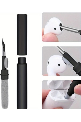 Fochsia 3ü1 Kulaklık Temizleme Kalemi Seti Siyah Yumuşak Fırça Ve Süngerli Kablosuz Kulaklık İçin