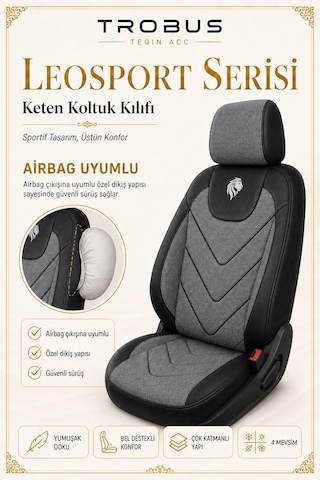 Volvo S80 2018 Ve Sonrası Uyumlu Leosport Serisi Gri Siyah Oto Koltuk Kılıfı