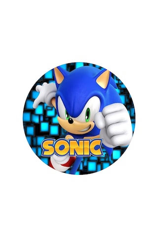 Yenilebilir Yuvarlak Pasta Resim Baskısı 20 Cm Şekerli Kağıt Sonic Temalı 22