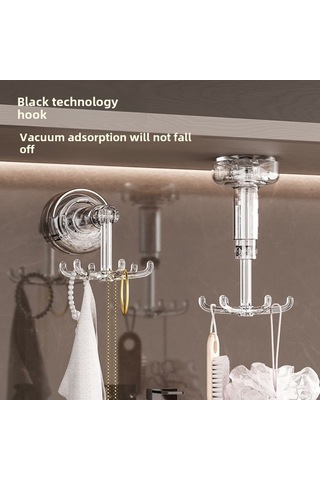 Reedark Banyo Sıçramalı Altı Ayar Rotatif Kanca - Delme Yok Duvar Takımı - Çok Amaçlı Aksesuar, Saç İpi Saklama Rafı Şeffaf Gri Diğer