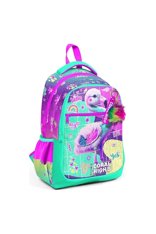 Coral High Pembe Su Yeşili Flamingo Desenli Kız Çocuk İlkokul Çantası ve Günlük Sırt Çantası