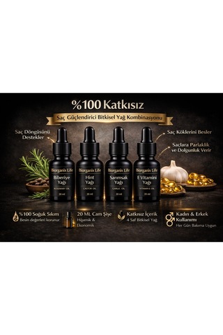 Life 4 Lü Saç Bakım Seti Biberiye + Hint + Sarımsak + E Vitamini Güçlü & Dolgun Görün