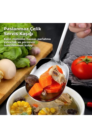 Nishev 6'lı Lüks Servis Kaşığı Seti Büyük Boy Paslanmaz Çelik Kaşık Salata Pasta Yemek Servis Mutfak Kaşığı